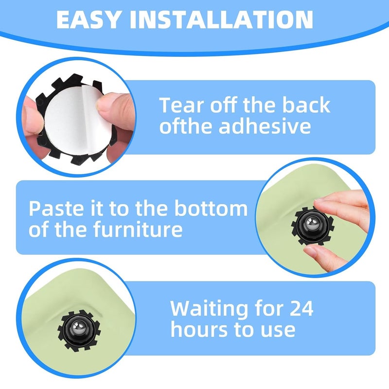 KASTWAVE Self Adhesive Caster Wheels, 24 Pcs 360° Rotation Mini Swivel Wheels For Furniture, Diy Connected Small Appliance Rollers For Kitchen, Universal Swivel Wheels For Coffee Maker, Black - Image 4