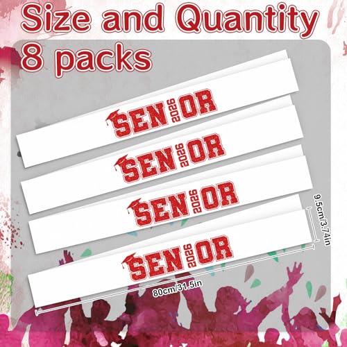 Aposwow Senior Sashes 2026 8 Pack White Graduation Celebration Sash Red Glitter Letters Cheer Grad Class of 2026 Senior Night Decorations Supplies - Image 5