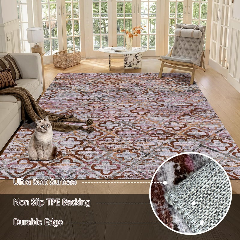 RUGSURE Washable Area Rugs, 5' x 7' - 1/6 Thick - Stain & Water Resistant Non-Slip - Perfect Resistant Rug for Living Room, Bedroom, Nursery, Pet & Child Friendly, Vibrant Colors Rugs, Purple - Image 5