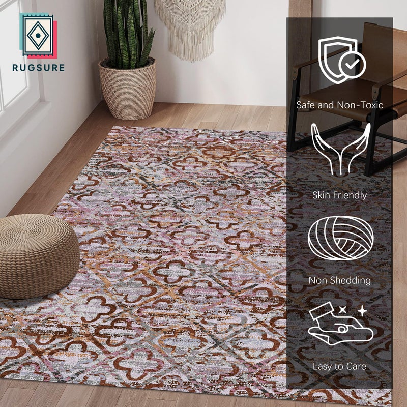 RUGSURE Washable Area Rugs, 5' x 7' - 1/6 Thick - Stain & Water Resistant Non-Slip - Perfect Resistant Rug for Living Room, Bedroom, Nursery, Pet & Child Friendly, Vibrant Colors Rugs, Purple - Image 2