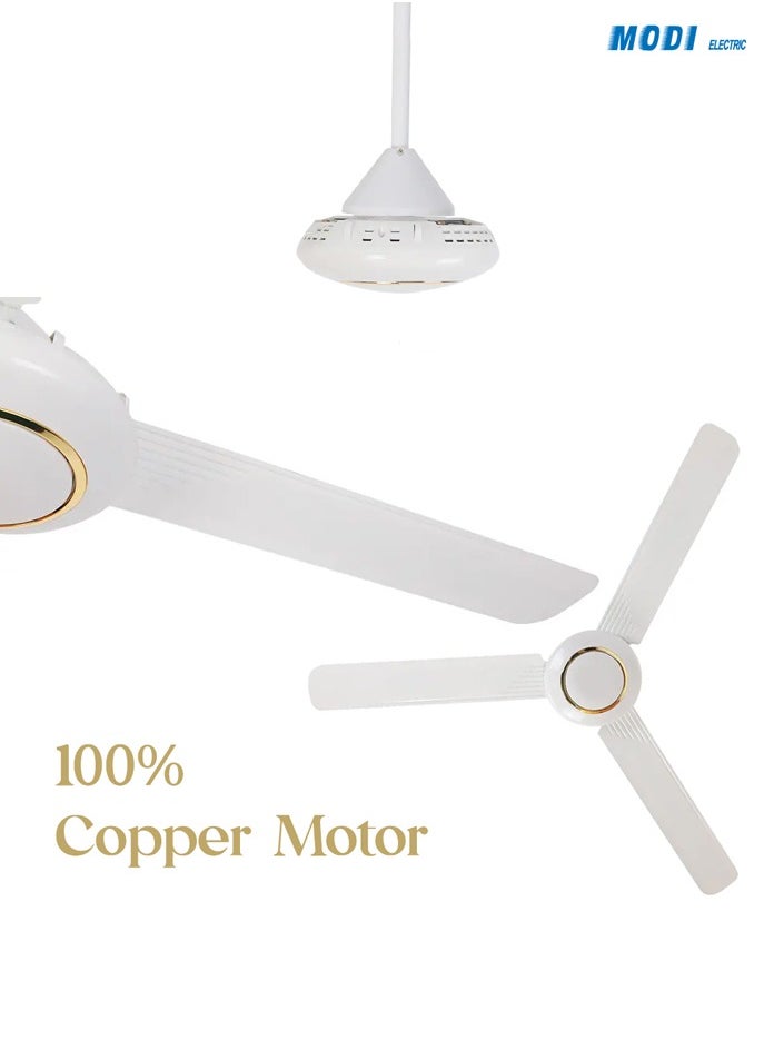 MODI 56 Inch Three-Blade Indoor Ceiling Fan White With Gold Decor And 5 Speed Control  - Image 5