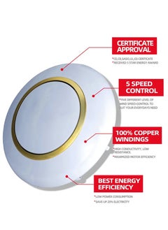 MODI 56 Inch Three-Blade Indoor Ceiling Fan White With Gold Decor And 5 Speed Control  - Image 2