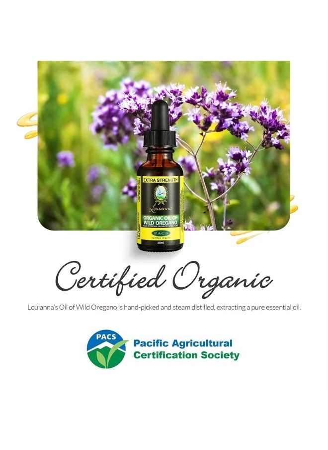 Louianna - Organic Wild Oregano Oil, Pure Oil of Oregano Drops, Wild Oregano Essential Oil with 80 Percent Carvacrol, Oregano Oil Drops For Oral or Topical Use, 30 mL - Image 1