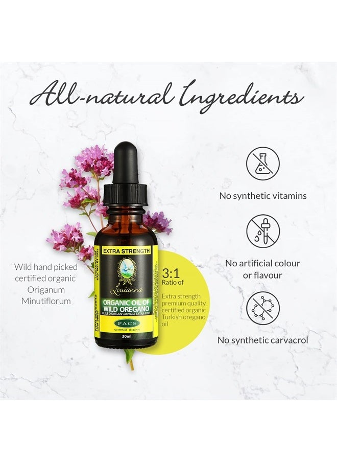 Louianna - Organic Wild Oregano Oil, Pure Oil of Oregano Drops, Wild Oregano Essential Oil with 80 Percent Carvacrol, Oregano Oil Drops For Oral or Topical Use, 30 mL - Image 1