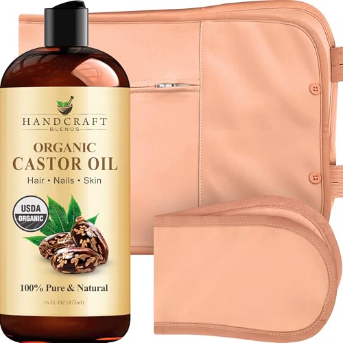 Handcraft Blends Castor Oil Pack Wrap - Organic Castor Oil 16 oz with Reusable Wraps - Durable Comfortable Pack Wraps for Neck and Stomach with Adjustable Elastic Straps - Image 1