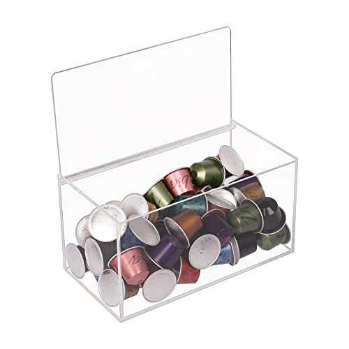 Heyrelda Coffee Pod Holder Acrylic K Cup Holder Organizer for Nespresso Vertuoline Capsules, Tea Bag, Sugar Packets, Coffee Capsule Storage Organizer with Hinge Lid Coffee Bar Accessories, Clear - Image 3