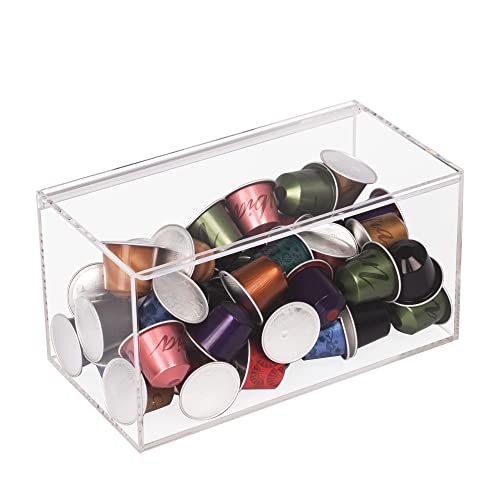 Heyrelda Coffee Pod Holder Acrylic K Cup Holder Organizer for Nespresso Vertuoline Capsules, Tea Bag, Sugar Packets, Coffee Capsule Storage Organizer with Hinge Lid Coffee Bar Accessories, Clear - Image 1