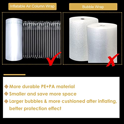 FVIEXE 13.7 Inch x 164 Feet Bubble Cushioning Wrap Roll, Large Bubble Air Bubbles for Packaging Moving Shipping Delivering with Free Pump, Inflatable Air Column Bubble Bag Wine Bottle Protector - Image 5