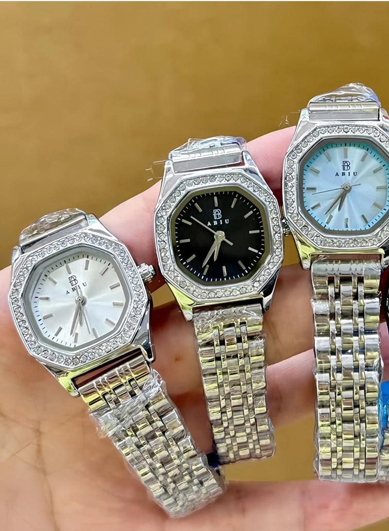 ABIU Ladies Stainless Steel Waterproof Watch with Diamond-Encrusted Dial for a Luxurious and Elegant Look  24mm Silver - Image 3