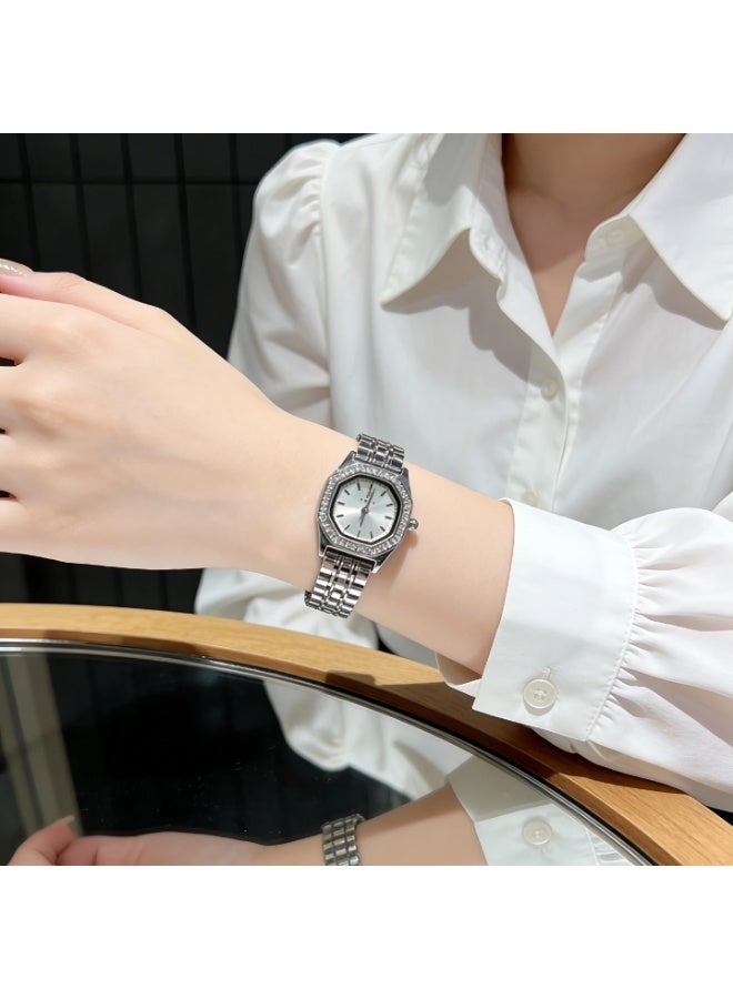 ABIU Ladies Stainless Steel Waterproof Watch with Diamond-Encrusted Dial for a Luxurious and Elegant Look  24mm Silver - Image 5