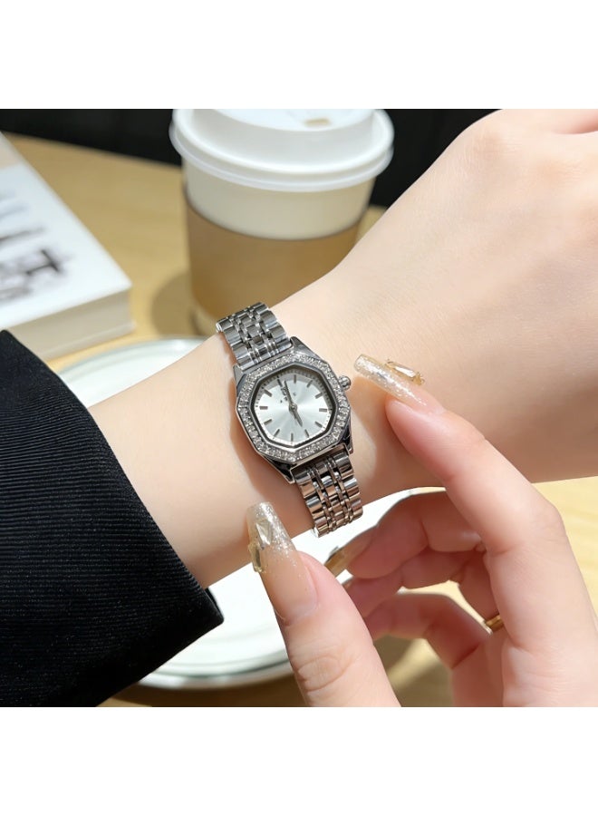 ABIU Ladies Stainless Steel Waterproof Watch with Diamond-Encrusted Dial for a Luxurious and Elegant Look  24mm Silver - Image 4