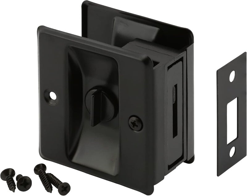 PRIMELINE N 7578 Pocket Door Privacy Lock with Pull, Matte Black Finish (Single Pack) - Image 1
