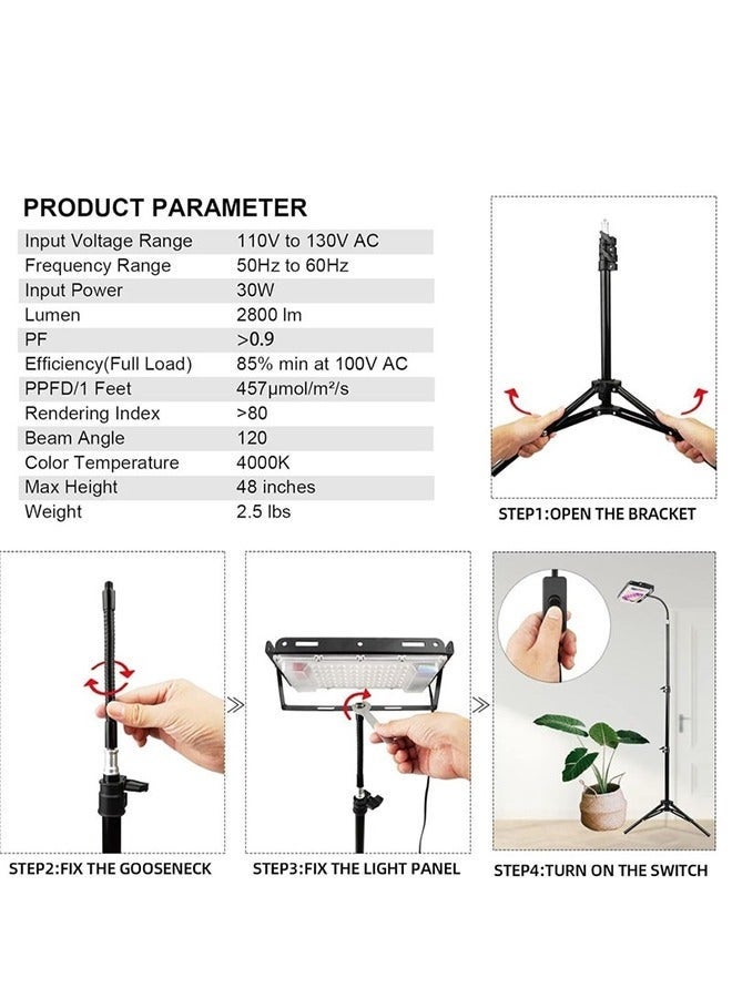 والالا ضوء نمو النبات مع حامل 150 وات مصباح نبات كامل الطيف LED مصباح نمو أرضي قائم قابل للتعديل حامل ثلاثي القوائم - Image 4