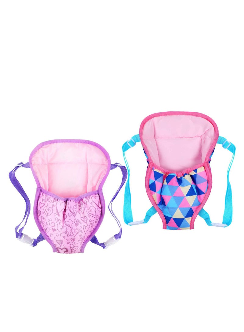 SYOSI 2 Pieces Baby Doll Carrier Backpacks Doll Portable Bags Doll Carrier Front Storage Bags with Straps Doll Accessories Fit for Dolls from 14 to 18 Inches (Geometry and Heart Style) - Image 1