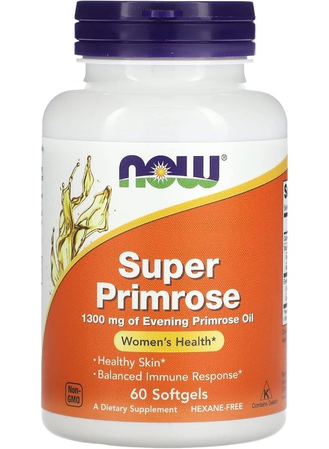 Now Super Primrose 1300 mg Dietary Supplement, 60 Softgels - Image 1