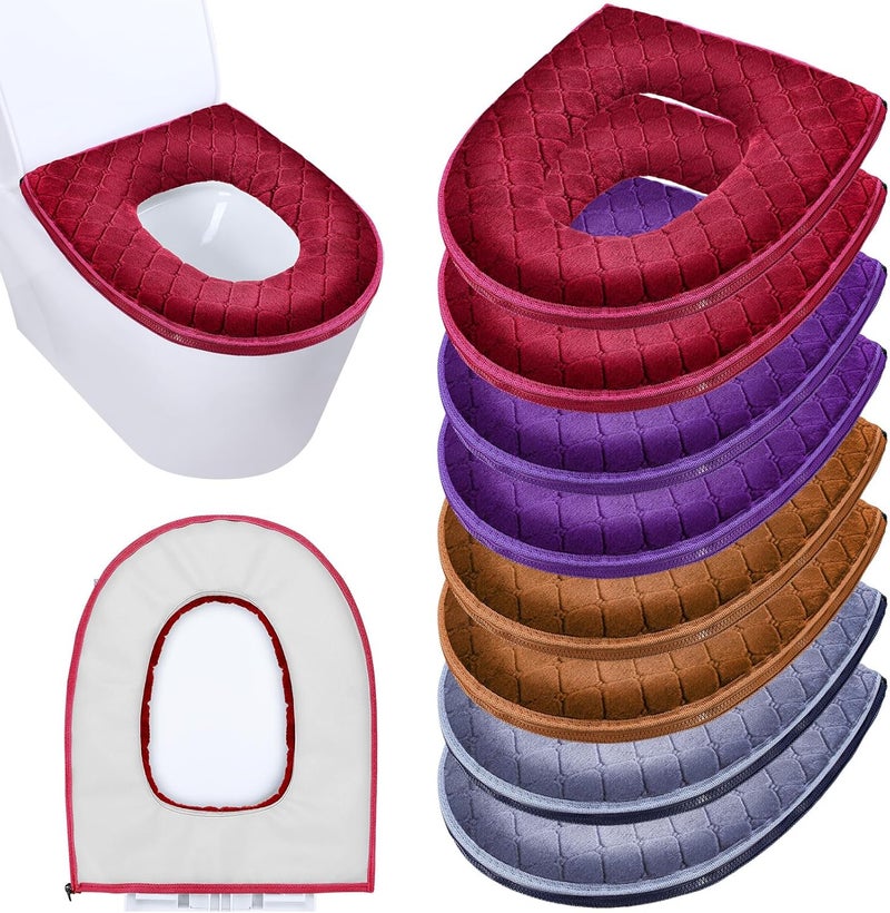 Riakrum Riakrum 8 Pcs Toilet Seat Covers Pads for Bathroom Soft Thicker Warmer Toilet Seat Cushion Covers Comfortable Washable Toilet Seat Cover Pads with Zipper Home Reusable  - Image 1