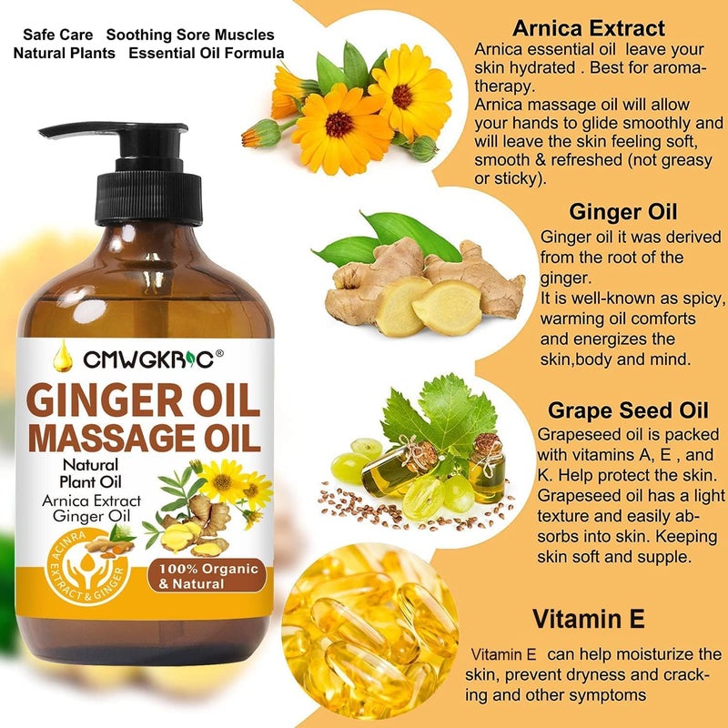 CMWGKBC Ginger OilGinger Massage Oil for Lymphatic DrainageNatural Body Oil for SkinArnica OilSore Muslce Massage OilSpa Ginger OilWarming and Relaxing for Mothers Day GiftsFathers Day Gift - Image 2