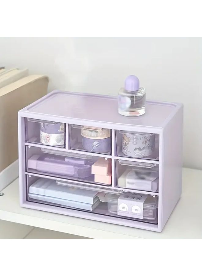 6 Drawer Desktop Storage Box Spacious Organizer For Office Stationery Dorm Essentials - Image 1