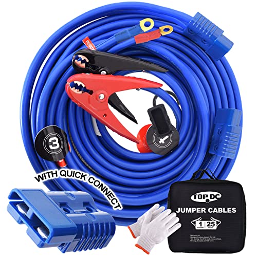 TOPDC Heavy Duty Automotive Booster Jumper Cables,1 Gauge 25 Feet 800A Booster Cables with UL-Listed Clamps, Quick Connect Plug Jumper Cables Kit for Car, SUV and Trucks with Carry Bag(TD-S02P0125) - Image 1