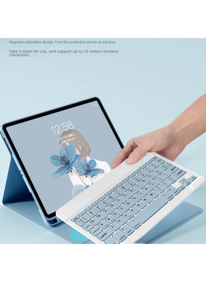 Generic - A8 Bluetooth Keyboard Case For Ipad Pro 11 Pen Slot Leather Protective Cover For Digital Computer/tablet-Color:Sky Blue-leather Case + Keyboard + Dual-mode Charging Mouse-Applicable Model:iPadmini2/3/4/5(7.9 Inches) - Image 1