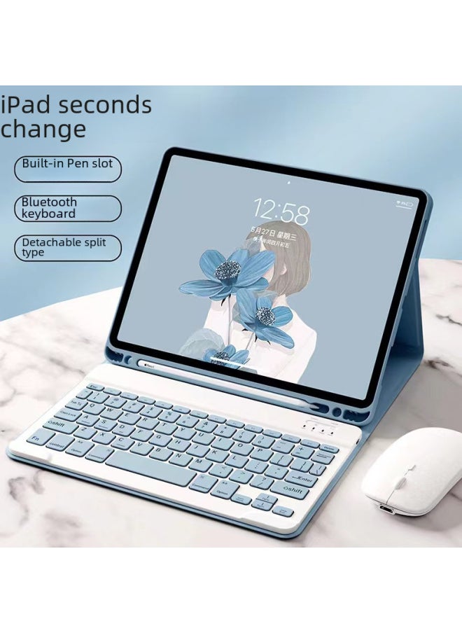 Generic - A8 Bluetooth Keyboard Case For Ipad Pro 11 Pen Slot Leather Protective Cover For Digital Computer/tablet-Color:Sky Blue-leather Case + Keyboard + Dual-mode Charging Mouse-Applicable Model:iPadmini2/3/4/5(7.9 Inches) - Image 1