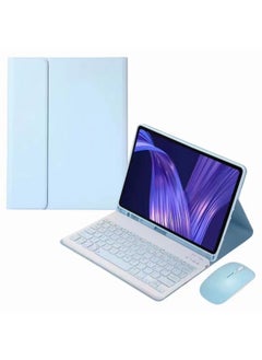 A8 Bluetooth Keyboard Case For Ipad Pro 11 Pen Slot Leather Protective Cover For Digital Computer/tablet-Color:Sky Blue-leather Case + Keyboard + Dual-mode Charging Mouse-Applicable Model:iPadmini2/3/4/5(7.9 Inches)