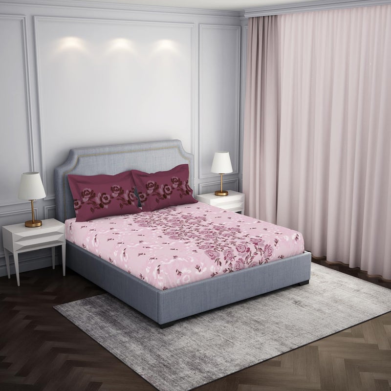 Spaces Atrium 144 TC 100% Cotton Bedsheet for Double Bed with 2 Pillow Cover | Breathable & Super Soft (88" X 100" Inches) - Pink - Image 2