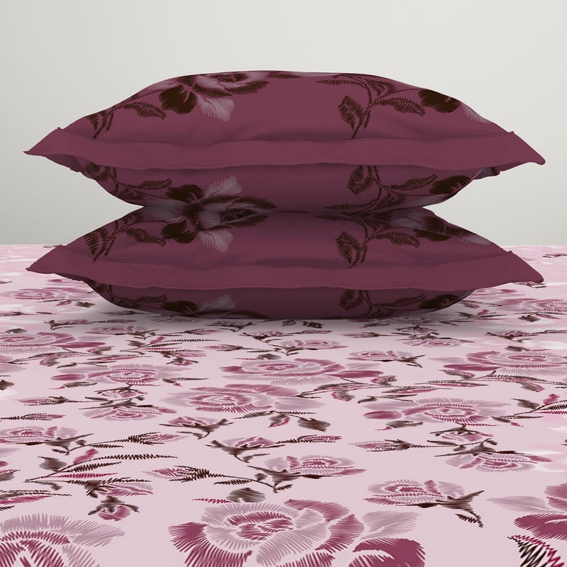Spaces Atrium 144 TC 100% Cotton Bedsheet for Double Bed with 2 Pillow Cover | Breathable & Super Soft (88" X 100" Inches) - Pink - Image 5