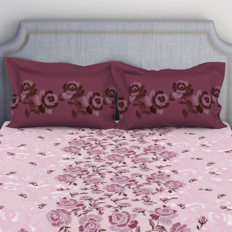 Spaces Atrium 144 TC 100% Cotton Bedsheet for Double Bed with 2 Pillow Cover | Breathable & Super Soft (88" X 100" Inches) - Pink - Image 4