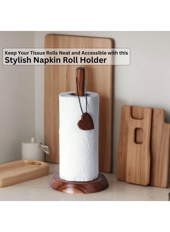 Decorlay Sheesham Wood Napkin Roll Holder Dinning Table for Kitchen Heart Shape Tissue Roll Holder Premium Tissue Paper Stand | Size - 30 x 15 CM | Color- Brown (Pack of 1) - Image 2