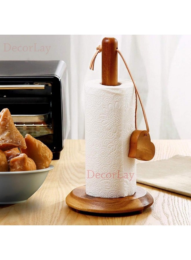 Decorlay Sheesham Wood Napkin Roll Holder Dinning Table for Kitchen Heart Shape Tissue Roll Holder Premium Tissue Paper Stand | Size - 30 x 15 CM | Color- Brown (Pack of 1) - Image 1
