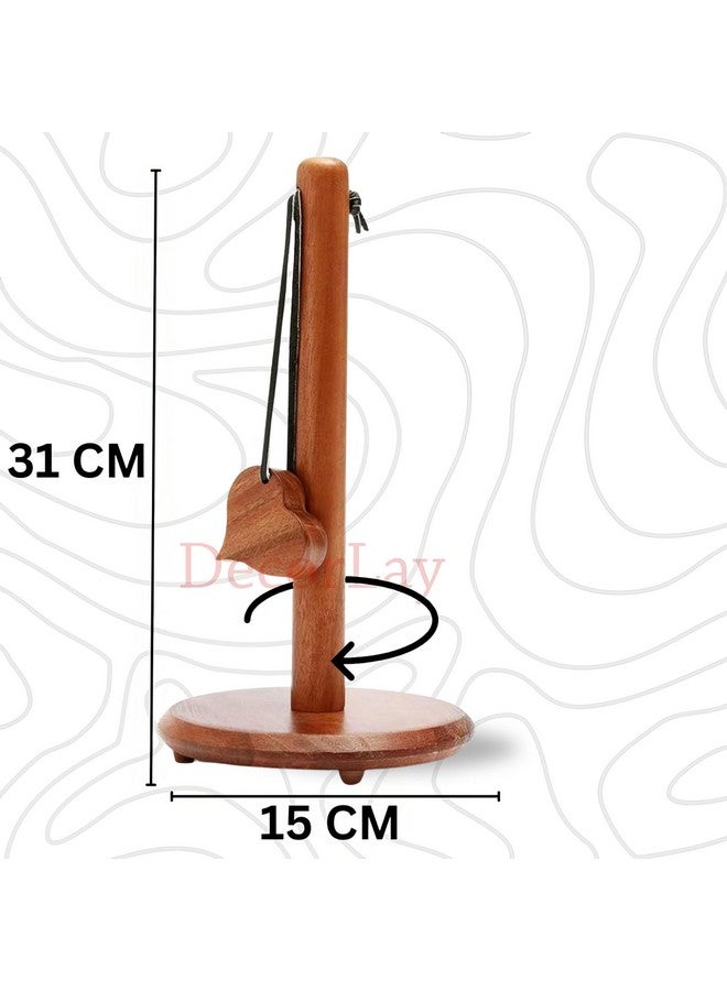 Decorlay Sheesham Wood Napkin Roll Holder Dinning Table for Kitchen Heart Shape Tissue Roll Holder Premium Tissue Paper Stand | Size - 30 x 15 CM | Color- Brown (Pack of 1) - Image 3