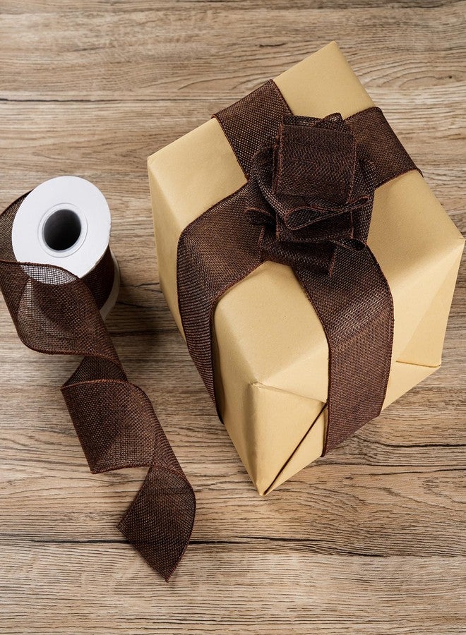 SDZMDL Brown Burlap Wired Ribbon 2-1/2 Inch, Solid Ribbon with Wire Edge for Mother's Day Big Bows, Outdoor Wreath, Gift Wrapping, 10 Yards/Roll. - Image 2