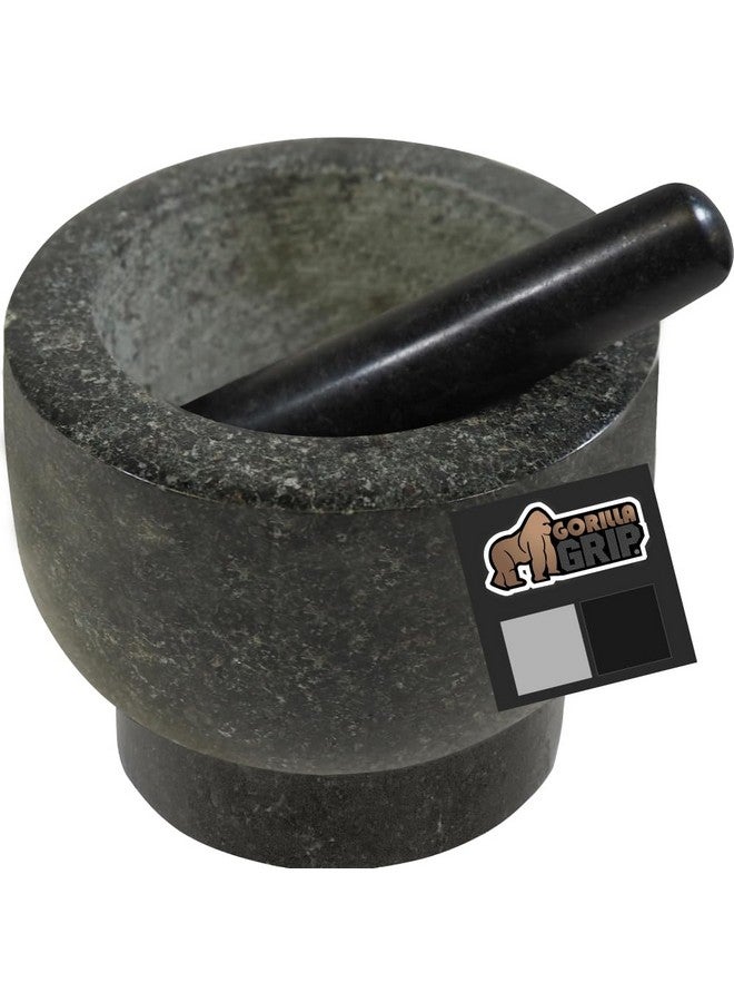 Gorilla Grip GORILLA GRIP Heavy Duty Mortar and Pestle Set with Slip Resistant Base, 2 Cup, 100% Granite Stone Molcajete Guacamole Bowl, Grind Seeds, Spices, Crush Garlic, Kitchen Muddler for Fresh Herbs, Black  - Image 1