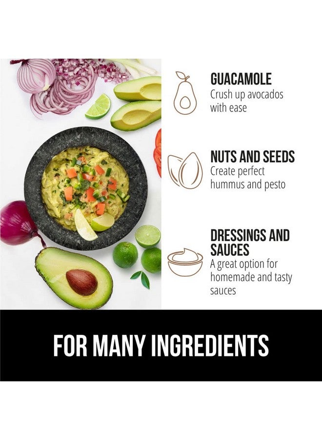 Gorilla Grip GORILLA GRIP Heavy Duty Mortar and Pestle Set with Slip Resistant Base, 2 Cup, 100% Granite Stone Molcajete Guacamole Bowl, Grind Seeds, Spices, Crush Garlic, Kitchen Muddler for Fresh Herbs, Black  - Image 4