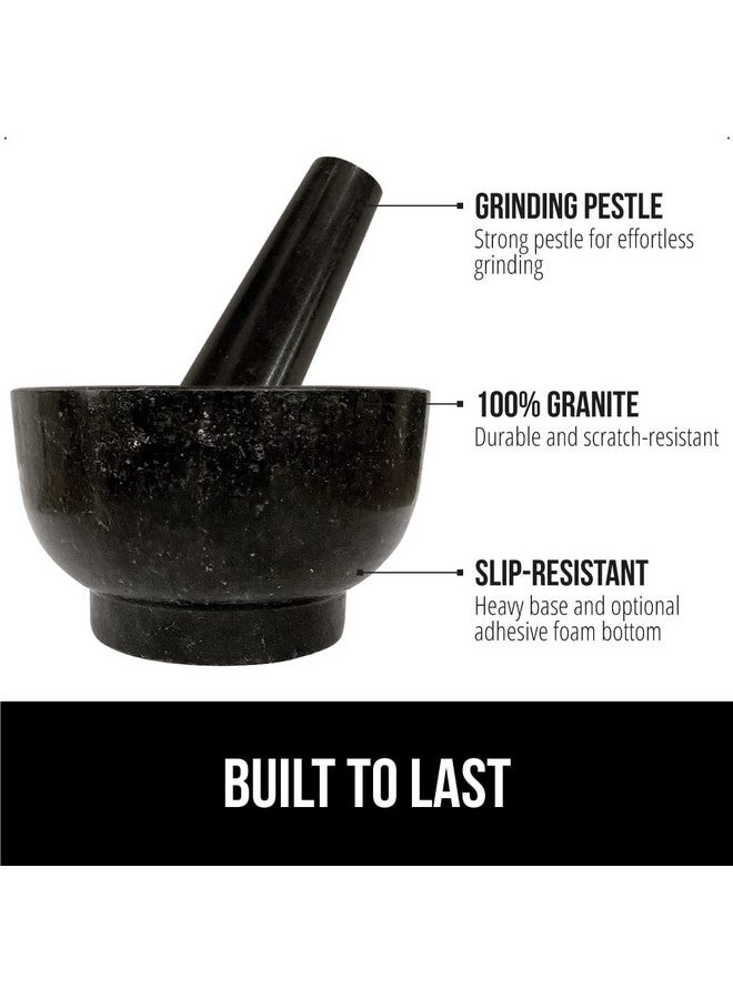 Gorilla Grip GORILLA GRIP Heavy Duty Mortar and Pestle Set with Slip Resistant Base, 2 Cup, 100% Granite Stone Molcajete Guacamole Bowl, Grind Seeds, Spices, Crush Garlic, Kitchen Muddler for Fresh Herbs, Black  - Image 2