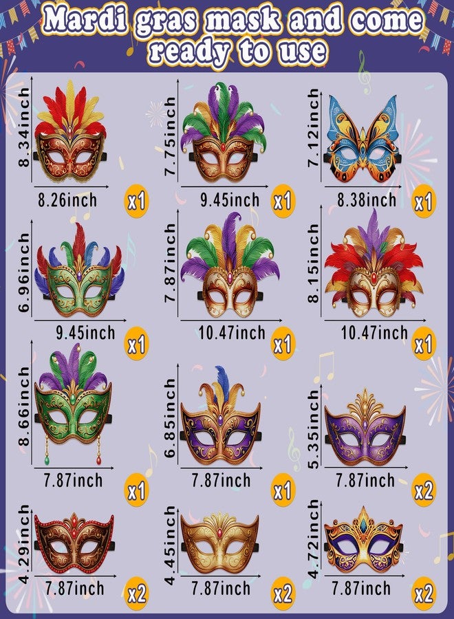 80UncleKimby 16PCS Retro Mardi Gras Masks Bulk Set: Party Decorations Carnival Favors(Felt) - Image 4