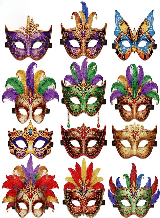 80UncleKimby 16PCS Retro Mardi Gras Masks Bulk Set: Party Decorations Carnival Favors(Felt) - Image 1