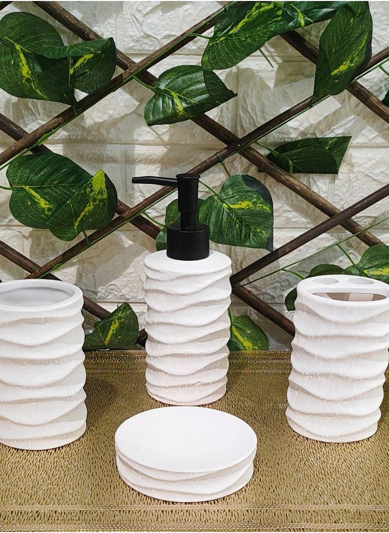High quality imported porcelain bathroom set consisting of 4 different pieces 👌 Soap dispenser, toothpaste organizer, toothbrush organizer