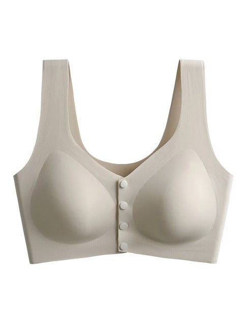 Comfy Solid Color Thin Cup Front Button Nursing Bra  Dusty White
