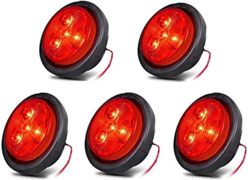 NEW SUN 2.5" Round LED Trailer Lights - Red LED Clearance Markers, 4 Diodes, Waterproof, 5 Pcs Pack - Image 1