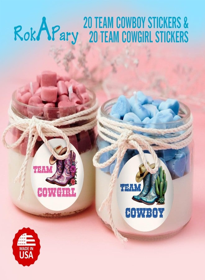 RokAPary 40 Team Cowgirl Team Cowboy Boots Gender Reveal Stickers, 2 Inch Big Round Glossy Labels, Pink and Blue Decals, Western Baby Shower Party Favors, Boy or Girl Tags, Games and Supplies. Made in USA - Image 5