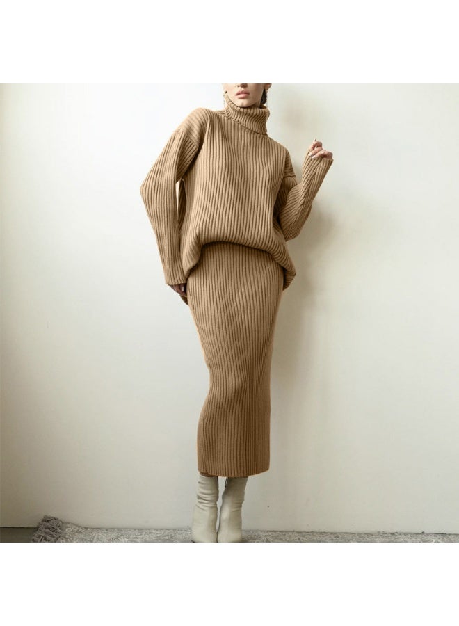 NIBEMINENT طقم تنانير سويتر كوري للنساء - خريف شتاء - لون صلب - تنورة محبوكة مقسومة - بدلة مكونة من قطعتين أنيقة - Image 2