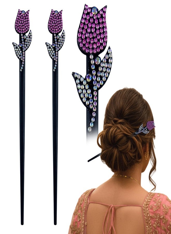 TEMPERIA (2pcs) Hair Bun Stick for Women & Girls | Chinese Juda Hair Accessories for Women for Wedding & Party | Elegant, Lightweight, Durable & Easy to Use (Black) - Image 1