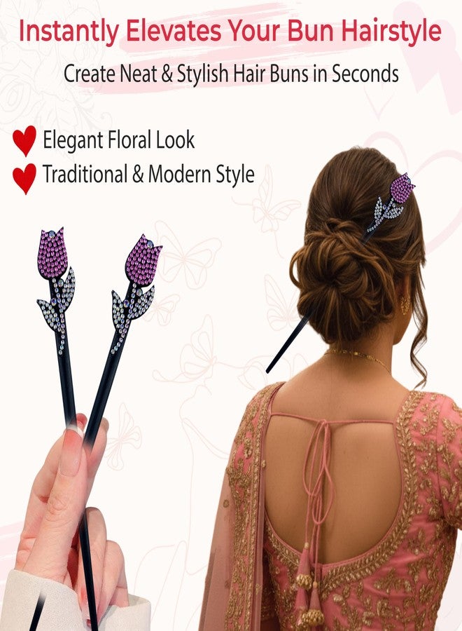 TEMPERIA (2pcs) Hair Bun Stick for Women & Girls | Chinese Juda Hair Accessories for Women for Wedding & Party | Elegant, Lightweight, Durable & Easy to Use (Black) - Image 3