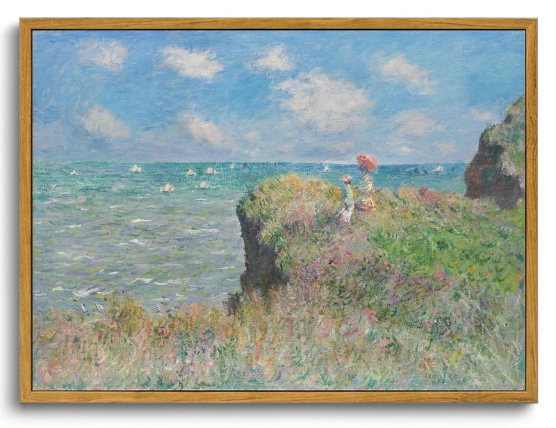 KISSFOX Monet Wall Art Cliff Walk Impressionist Canvas Print Nature Wilderness Painting Gallery Artwork Aesthetic Pictures Decor Living Room Bathroom Office Bedroom - Image 1
