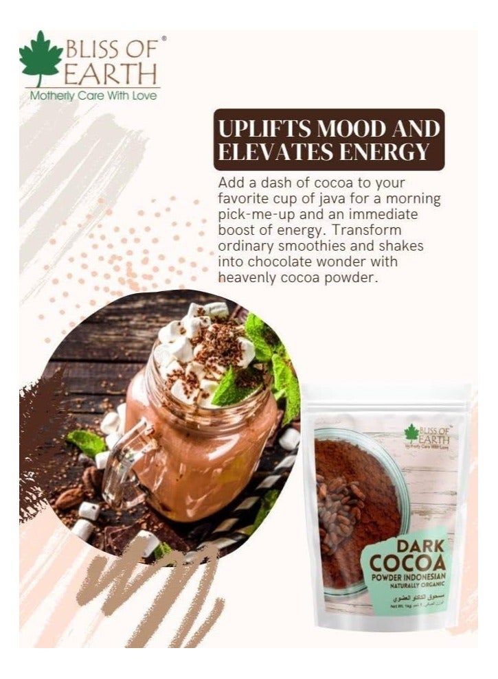 بليس اوف ايرث مسحوق كاكاو داكن عضوي طبيعي للخبز ، كعك الشوكولاتة ، كوكيز شوكولاتة شيك كاكاو غير محلى 100 جم عبوة من 2 - Image 4