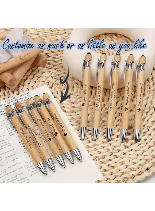Custom Engraved Bamboo Ballpoint Pens Wood Color 5pcs Wedding Favors Corporate Gifts - Image 1