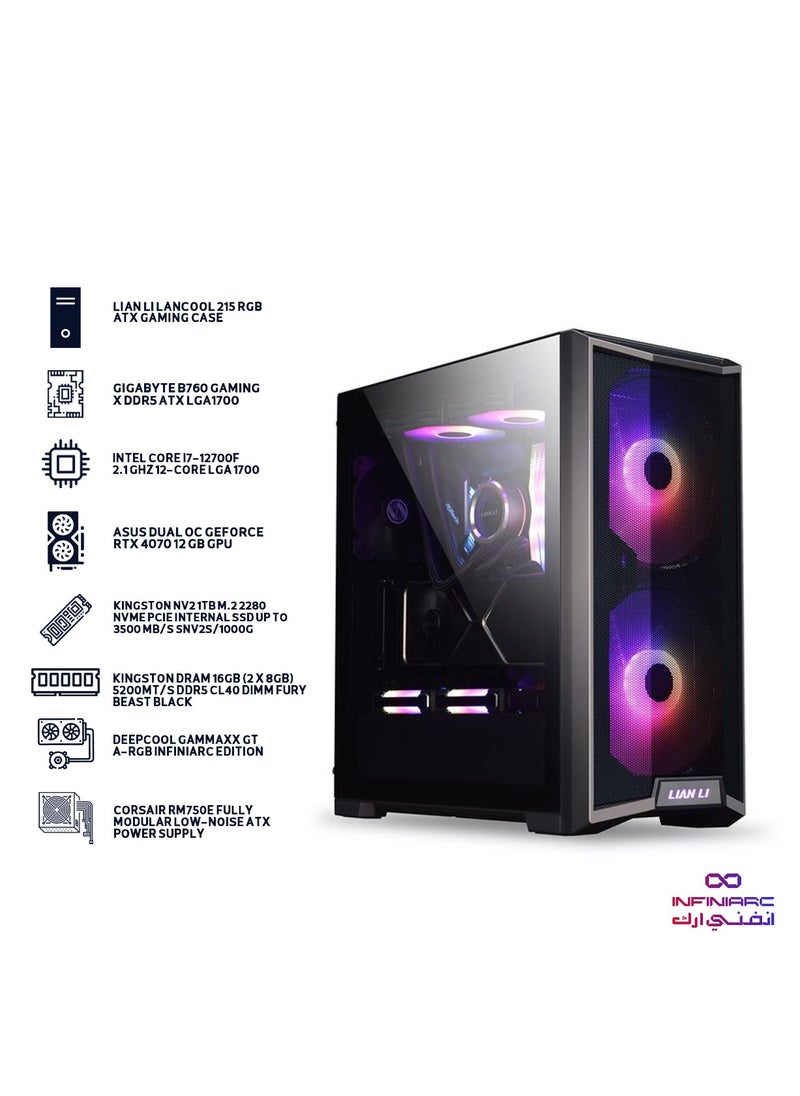INFINIARC - Infiniarc Gaming PC Intel CPU Desktop Core i7-12700F-RTX4070 -B760-16GB DDR5 -M.2 1TB - Image 1