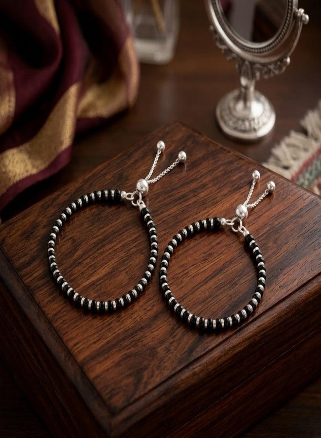 DARSHRAJ 925 Sterling Silver Baby Bracelet Featuring Black & Silver Crystal Beads | Handmade Beaded Bracelet | Nazar Protection | Lucky Baby Jewelry | Evil Eye Protection | Newborn Bracelet for Girls | Boys - Image 4